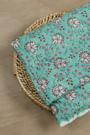 Green with Florals Sanganeri Cotton Fabric - 2m