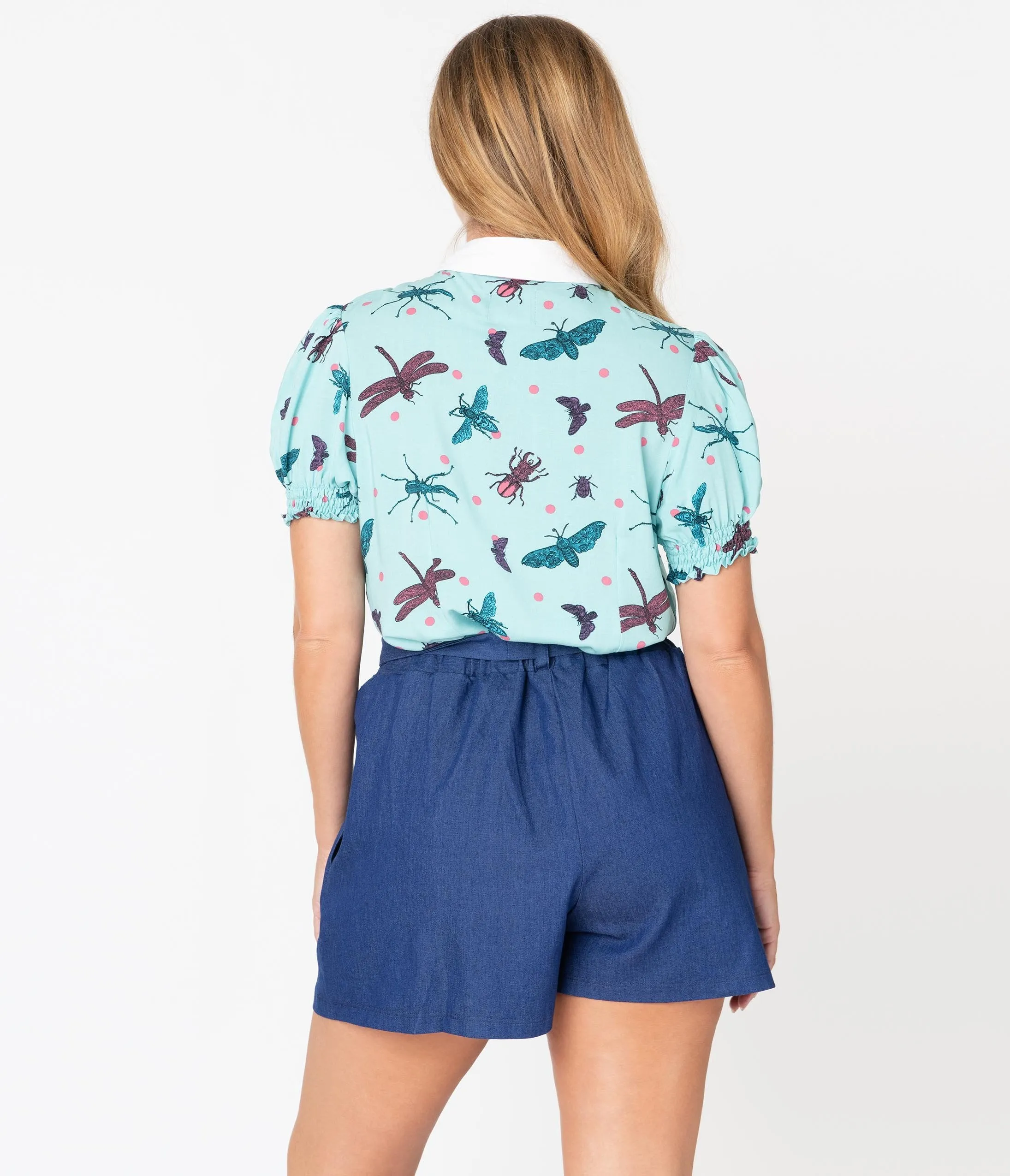Hell Bunny Aqua Blue Bugs Life Print Blouse