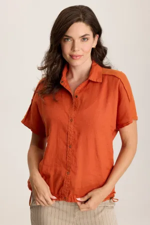 Inola Linen Cinched Button-Up Top