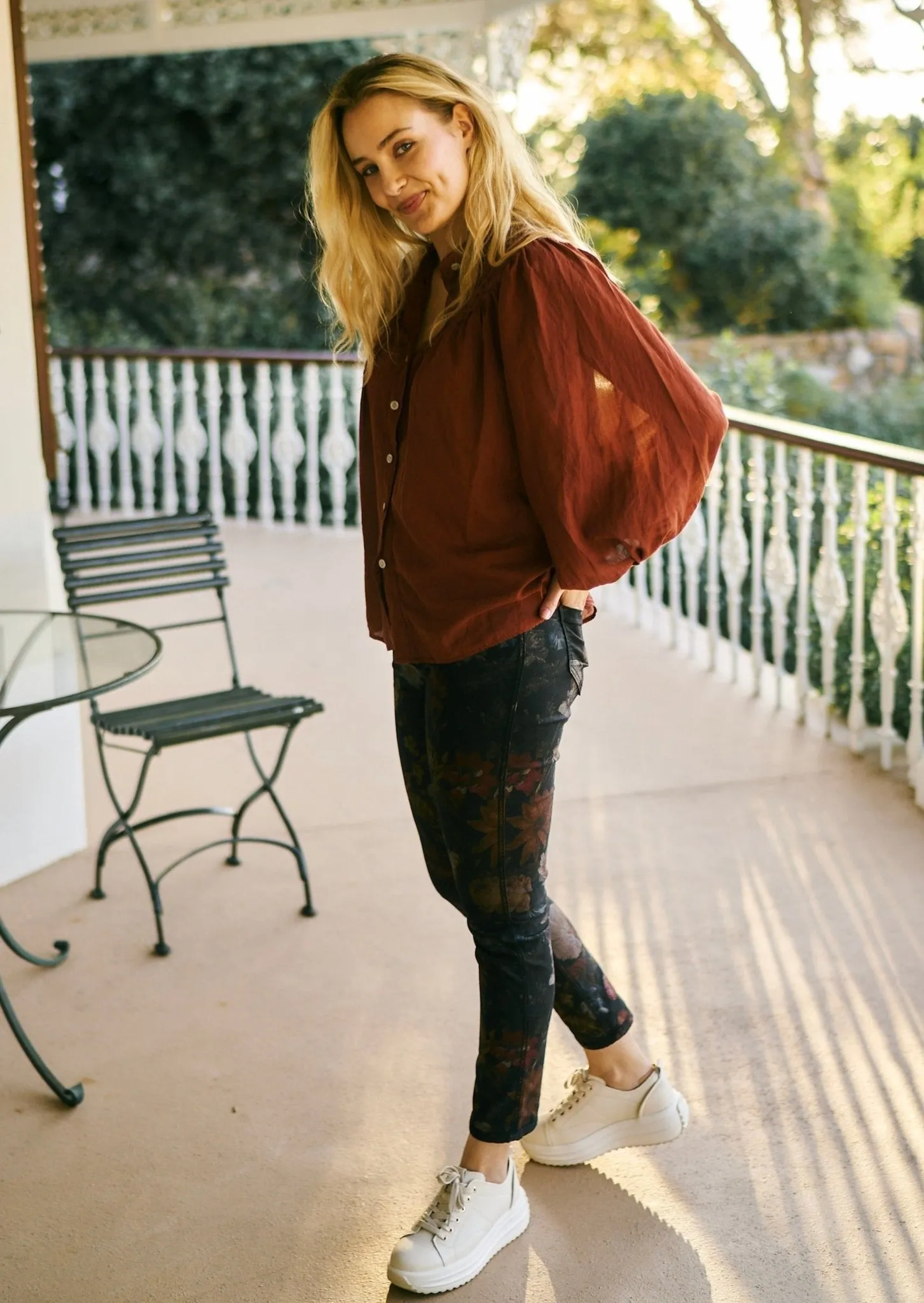 Italian Blouse with Cut out Embroidered Detail in Rust