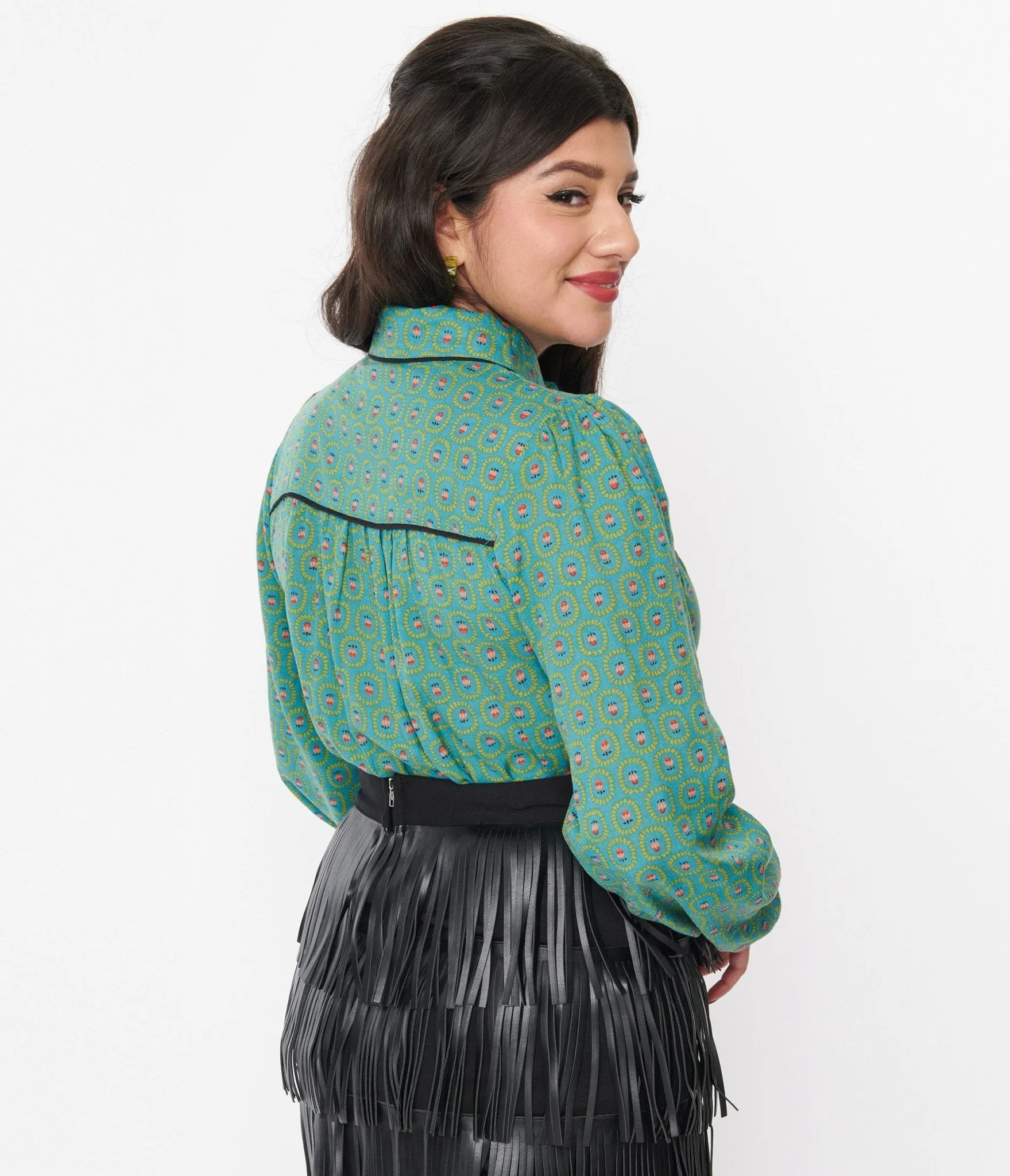 Jade Blue Floral Paisley Blouse