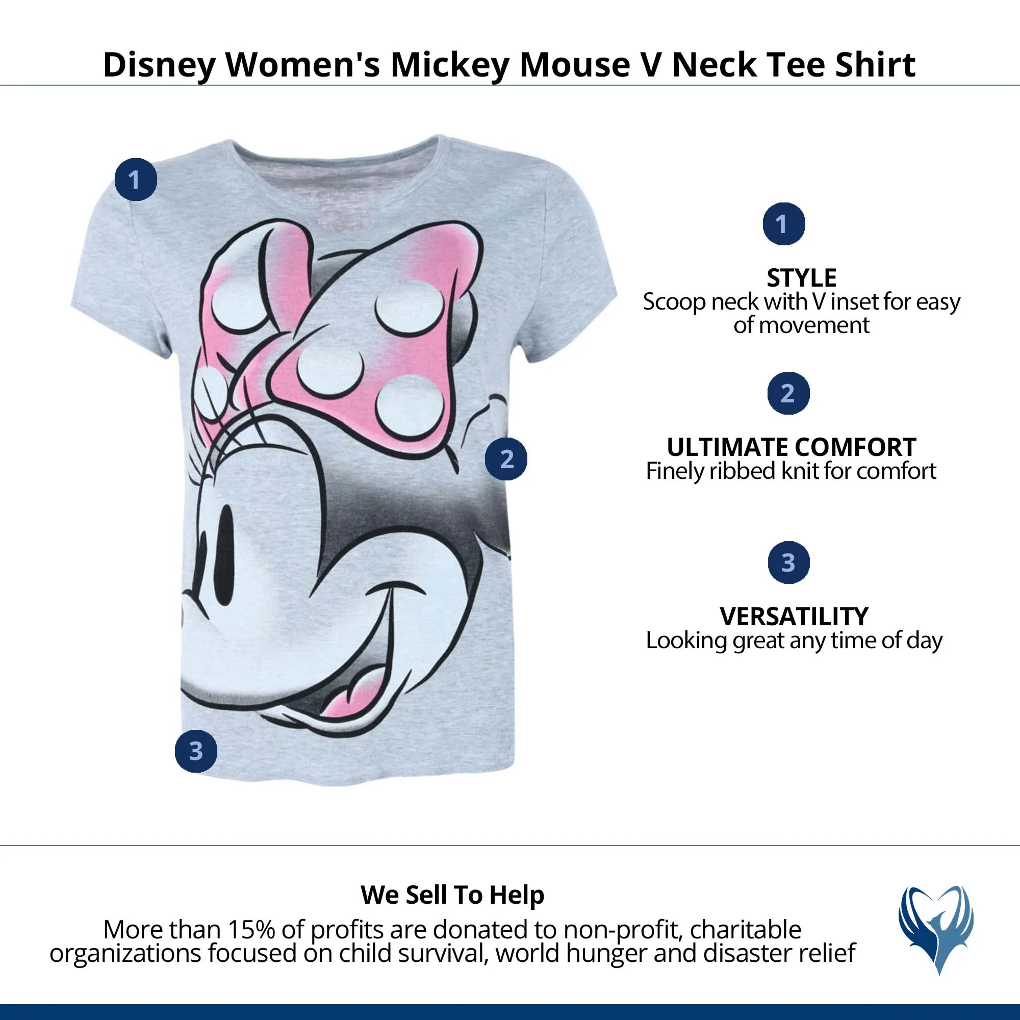 Jerry Leigh Women's Disney Minnie Mouse V-Neck T-Shirt