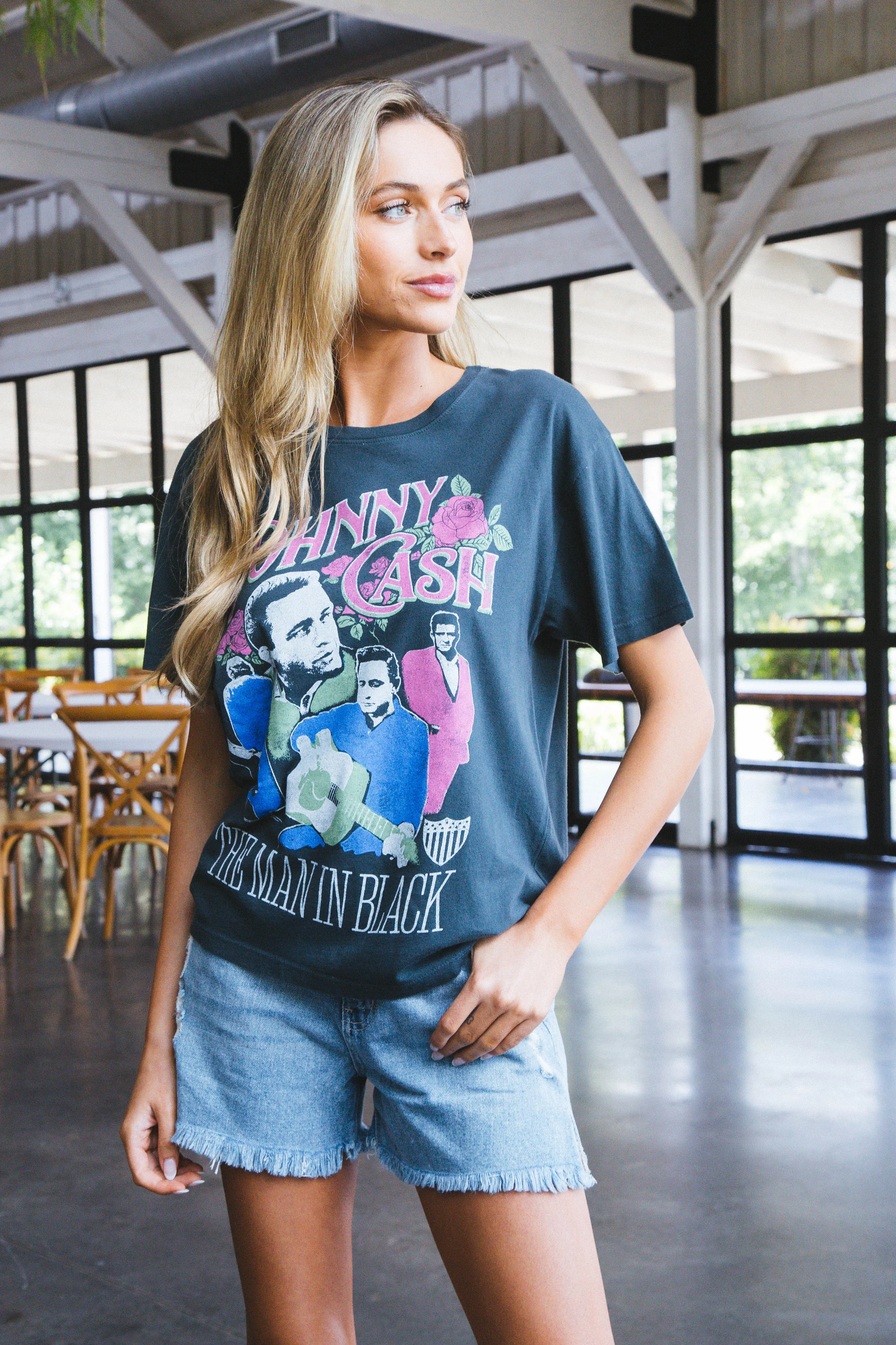 Johnny Cash The Man In Black Boyfriend Tee, Vintage Black | Daydreamer