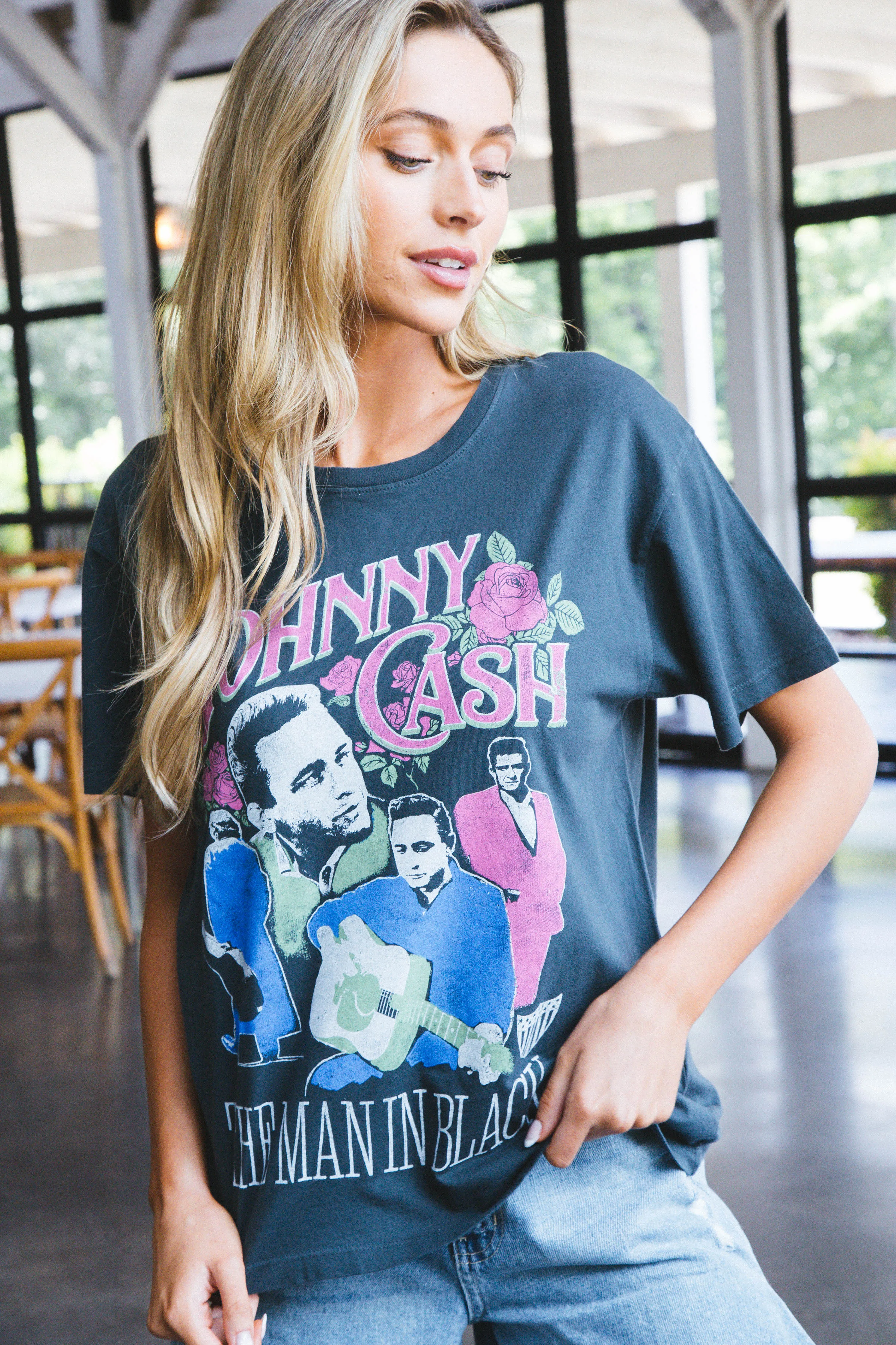 Johnny Cash The Man In Black Boyfriend Tee, Vintage Black | Daydreamer