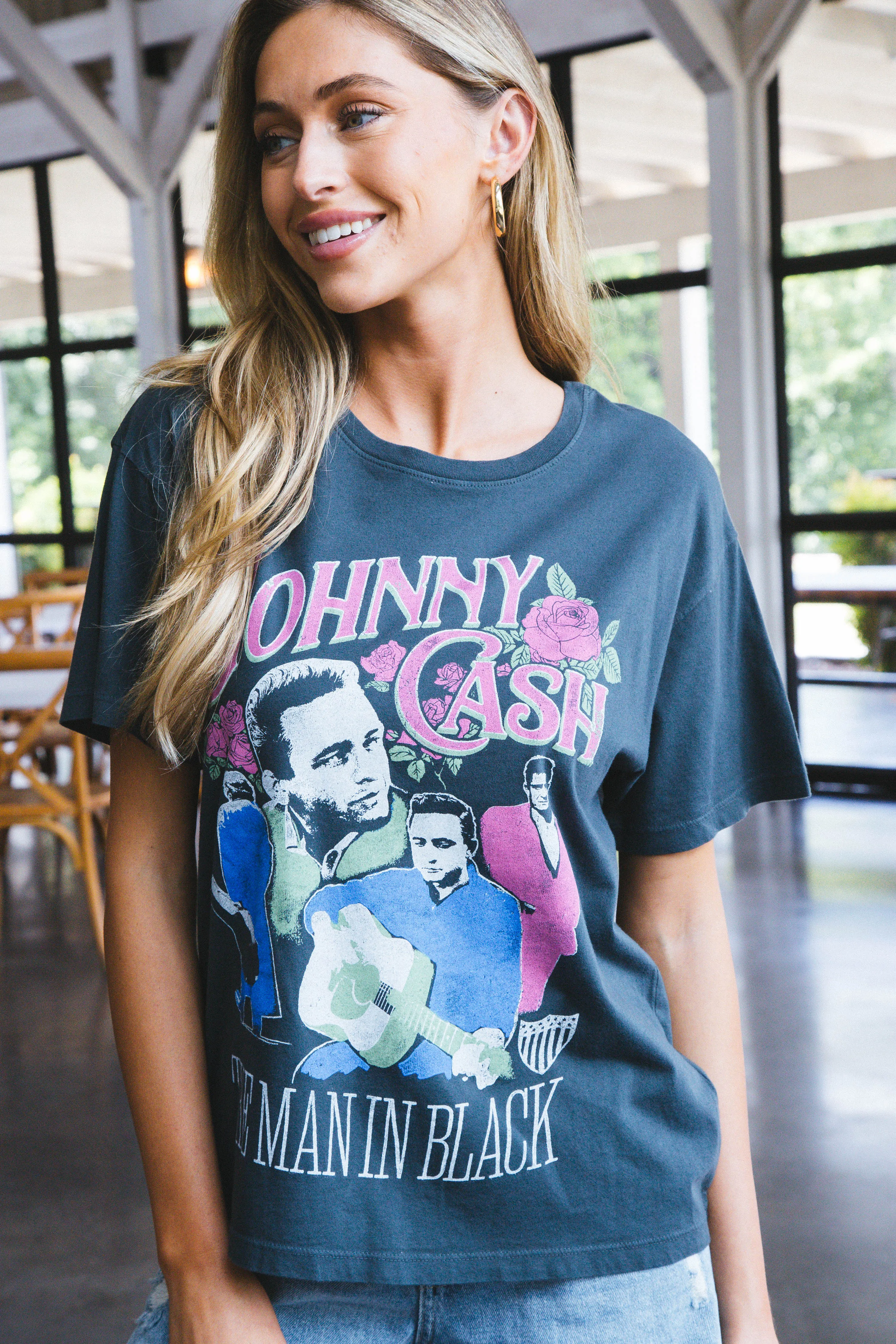 Johnny Cash The Man In Black Boyfriend Tee, Vintage Black | Daydreamer