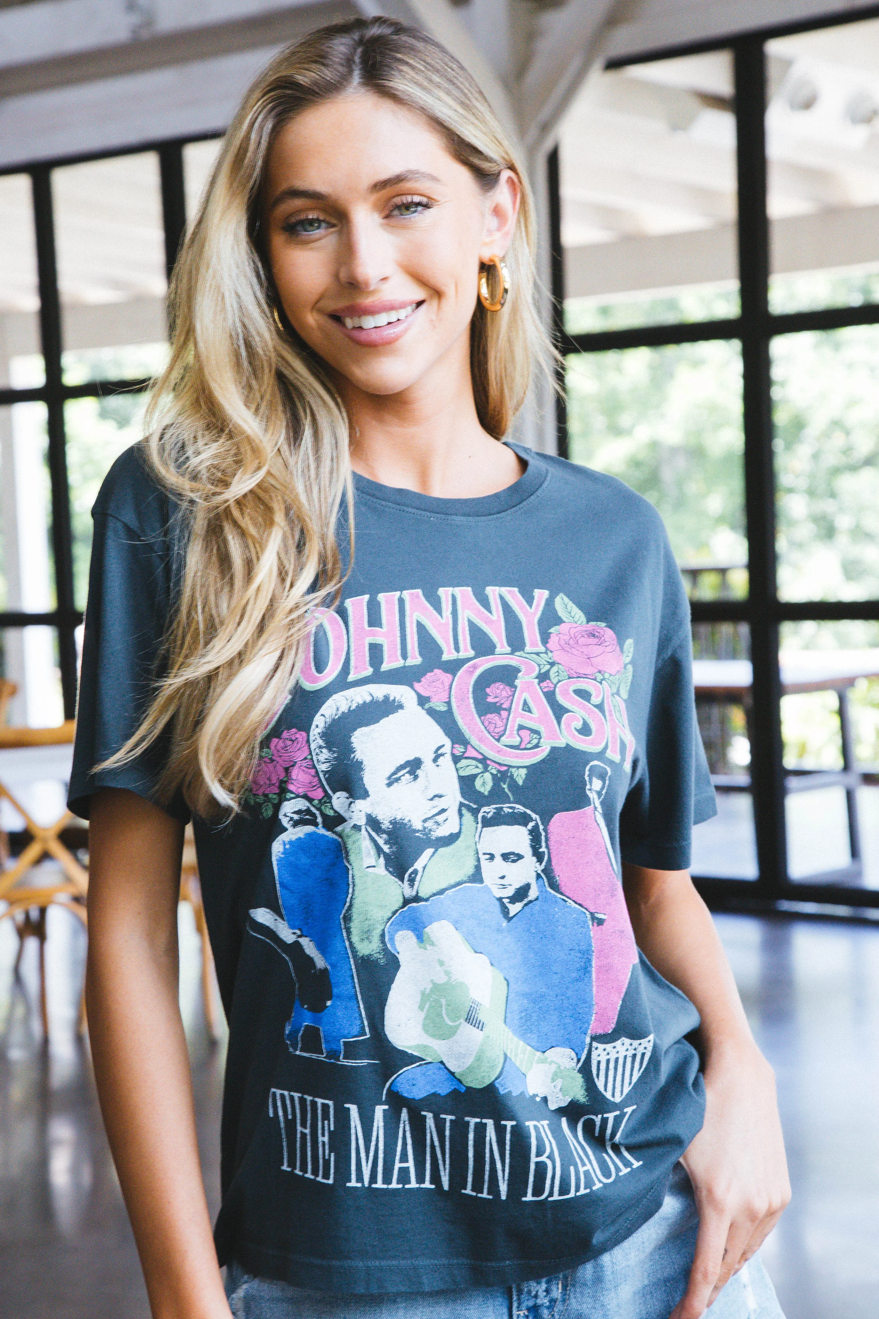 Johnny Cash The Man In Black Boyfriend Tee, Vintage Black | Daydreamer