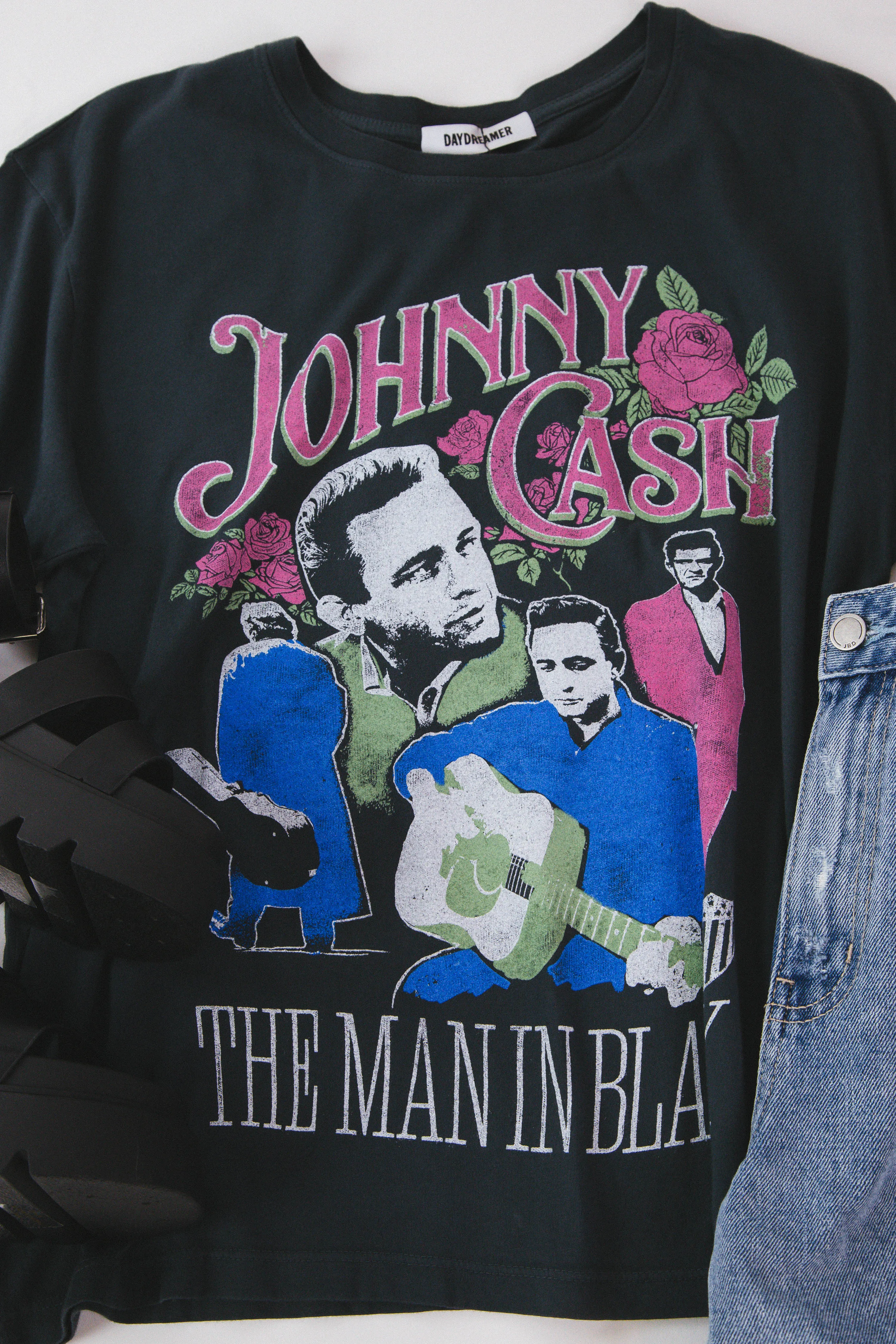 Johnny Cash The Man In Black Boyfriend Tee, Vintage Black | Daydreamer