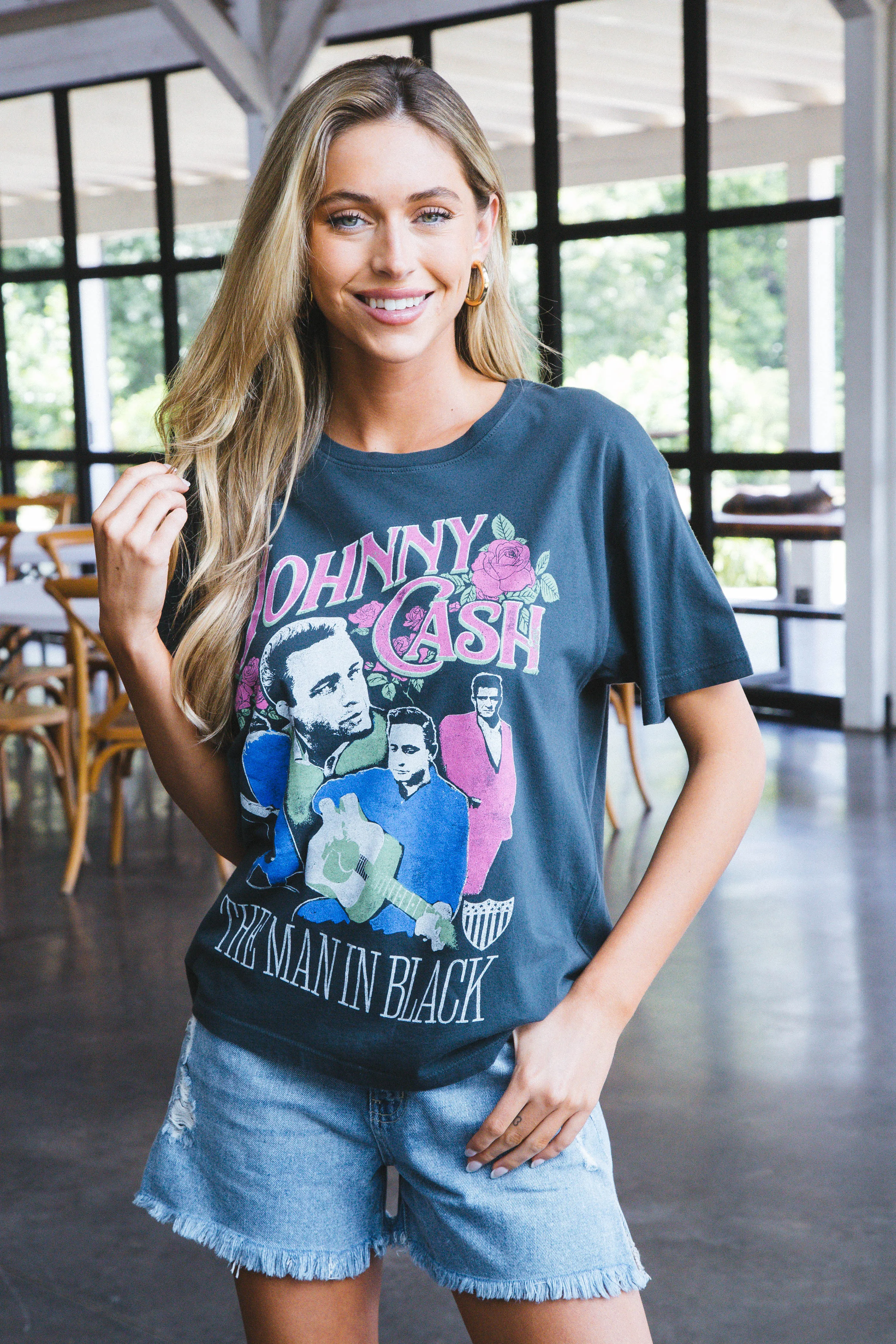 Johnny Cash The Man In Black Boyfriend Tee, Vintage Black | Daydreamer