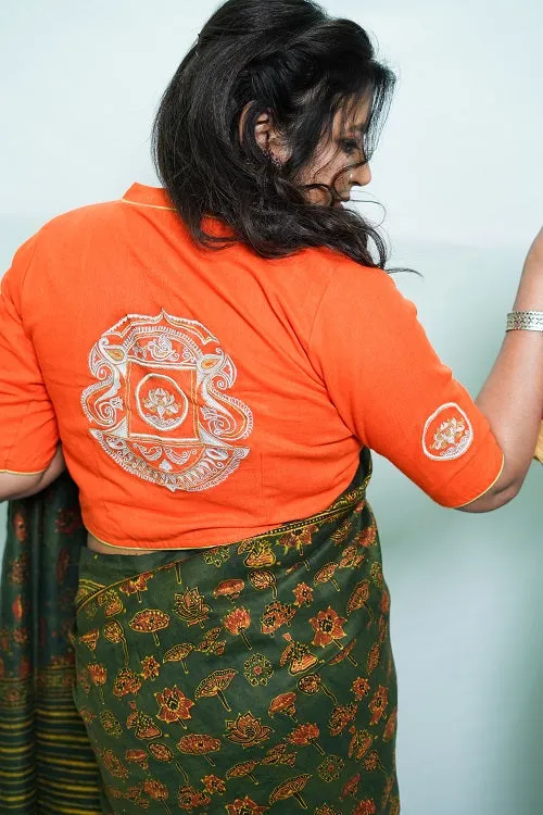 Jyotsana- Green Ajrakh Mulberry Silk Handloom Saree