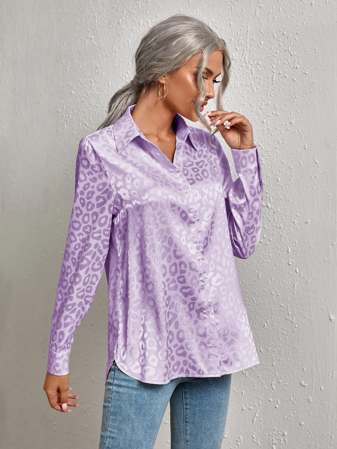 Leopard Jacquard Satin Blouse