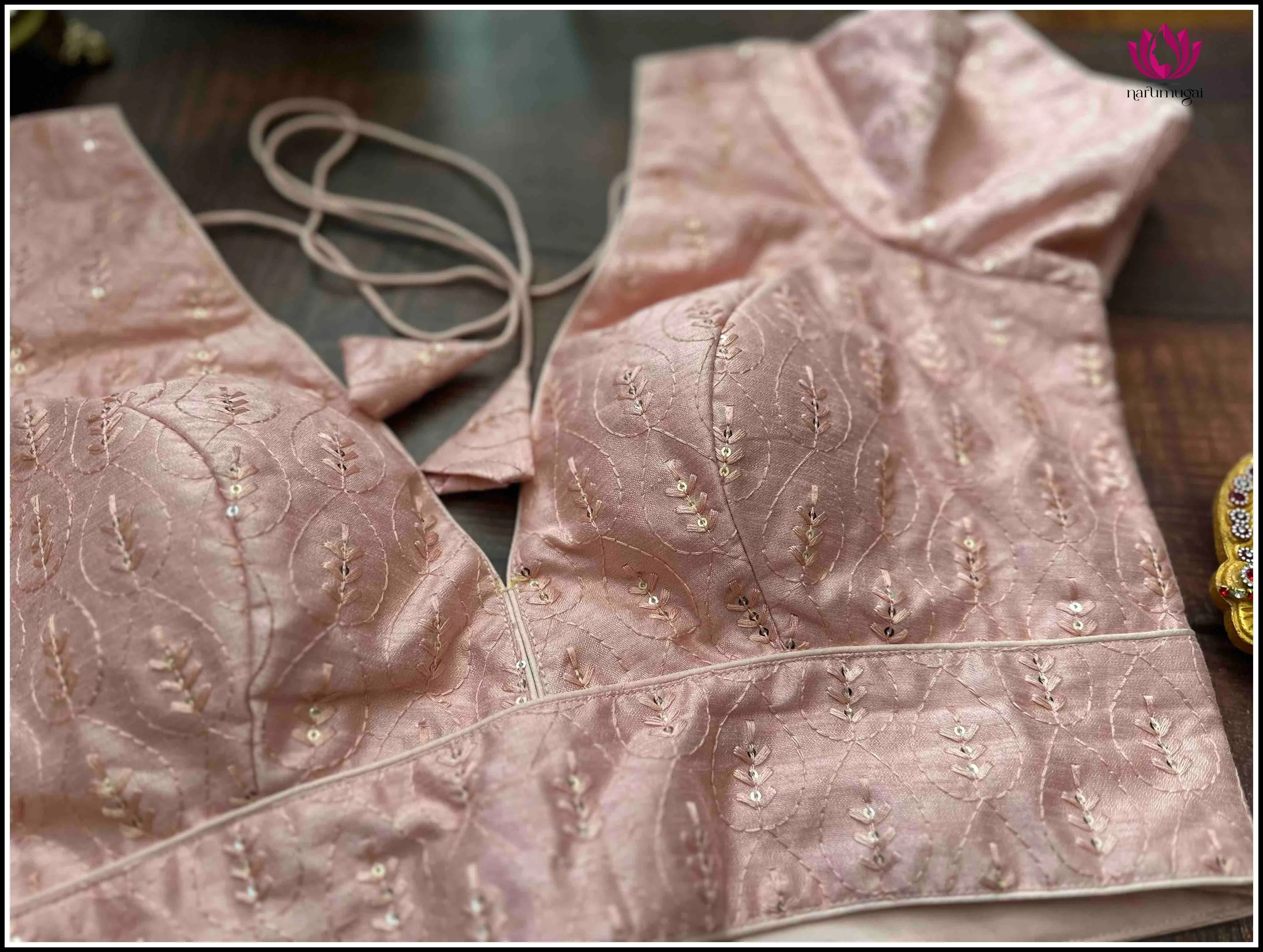 Light Pink Sequins Blouse with V Neck - Size 38