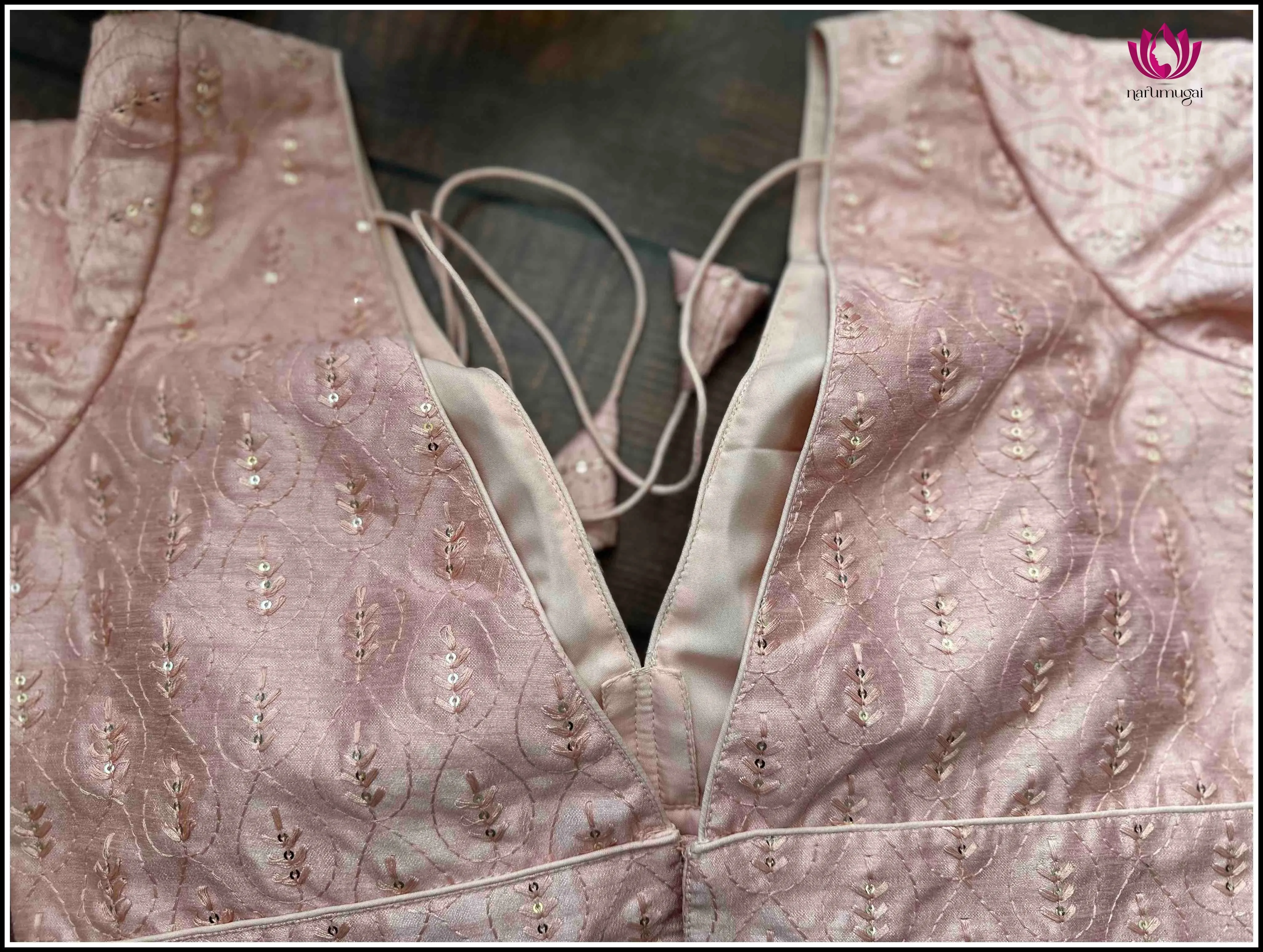 Light Pink Sequins Blouse with V Neck - Size 38