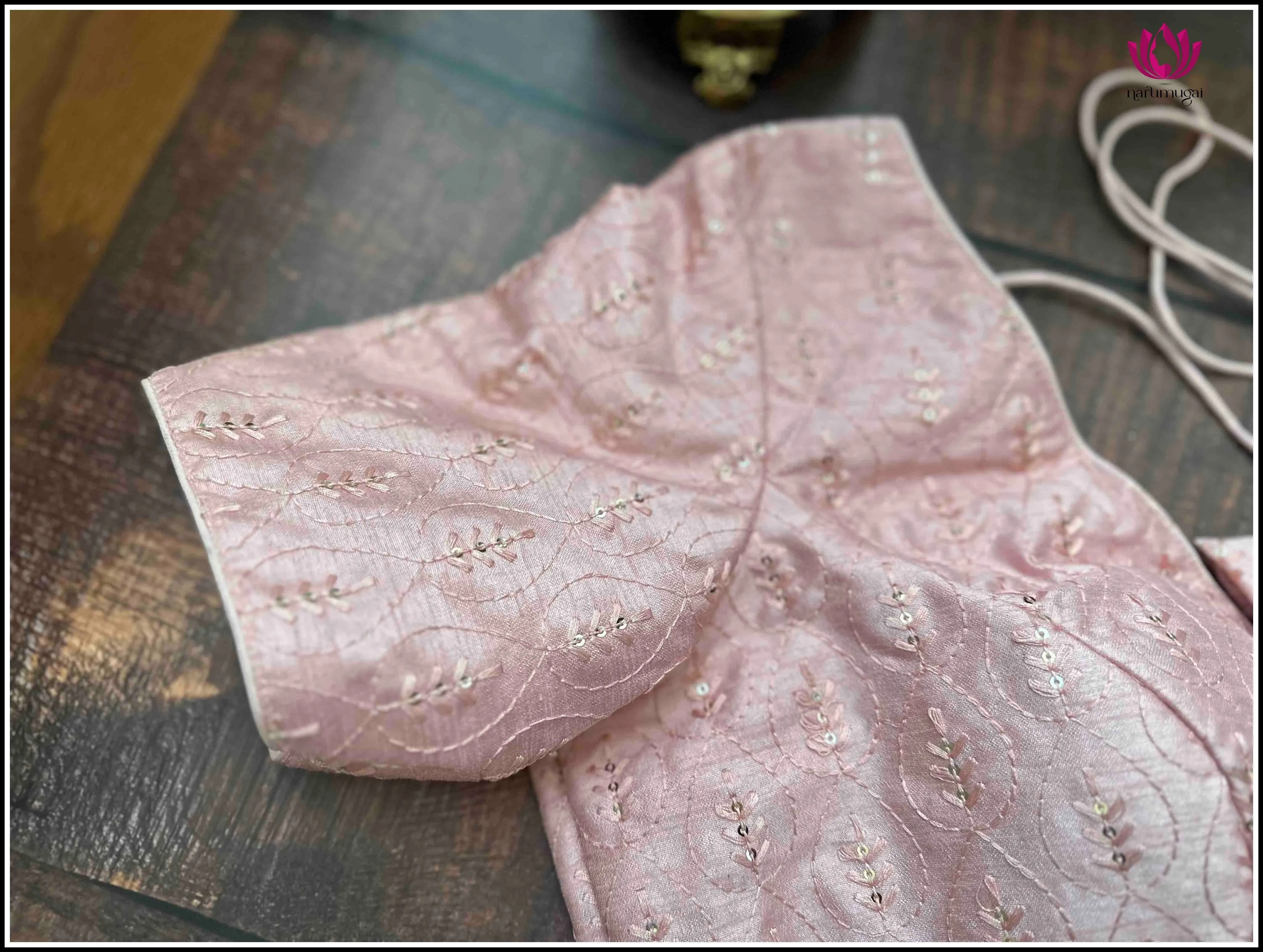Light Pink Sequins Blouse with V Neck - Size 38