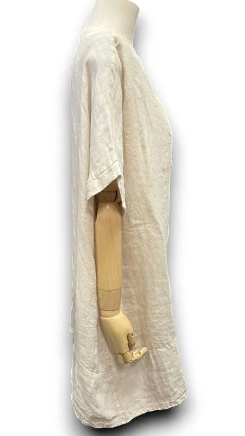 LINEN TEE WITH COCONUT BUTTON DETAIL NATURAL