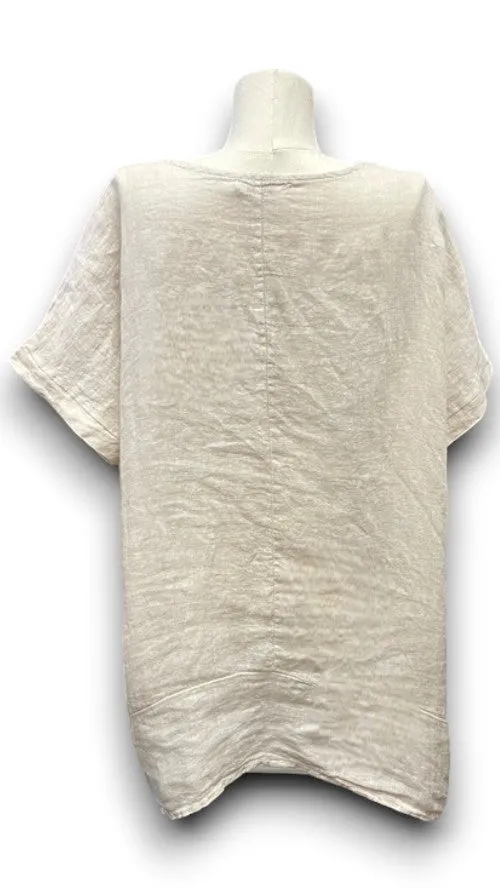 LINEN TEE WITH COCONUT BUTTON DETAIL NATURAL