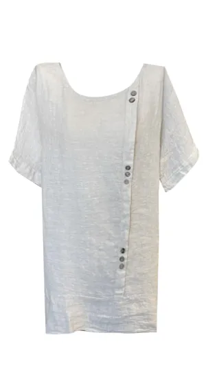 LINEN TEE WITH COCONUT BUTTON DETAIL NATURAL
