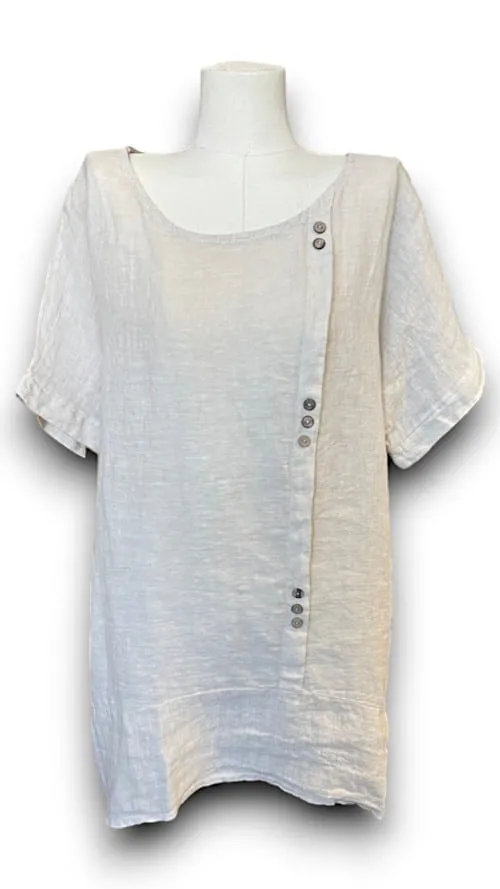 LINEN TEE WITH COCONUT BUTTON DETAIL NATURAL