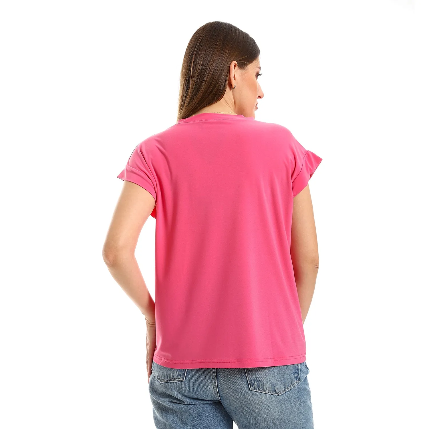 Loose Fit Sleeveless Round Neck Tee-FUSCHIA