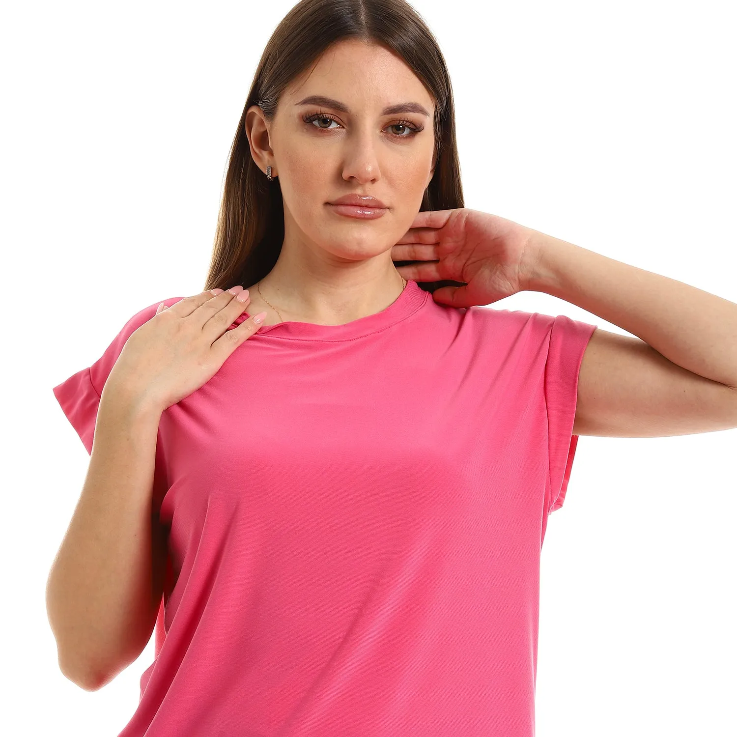 Loose Fit Sleeveless Round Neck Tee-FUSCHIA