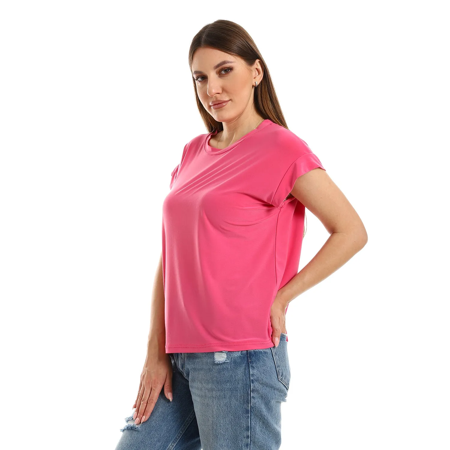 Loose Fit Sleeveless Round Neck Tee-FUSCHIA