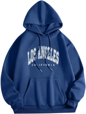 Los Angeles California - Vintage Hoodies for Women Pullover Loose Long Sleeve Hooded Sweatshirt for Fall Tunic Top Teen Girls