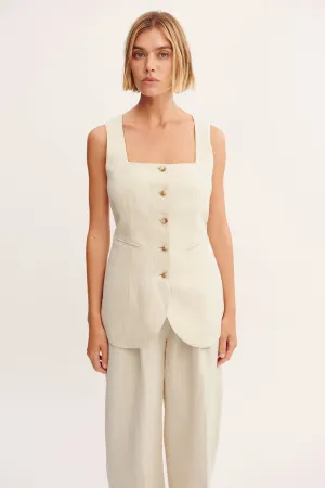 LUCILLE GILET - BEIGE PINSTRIPE