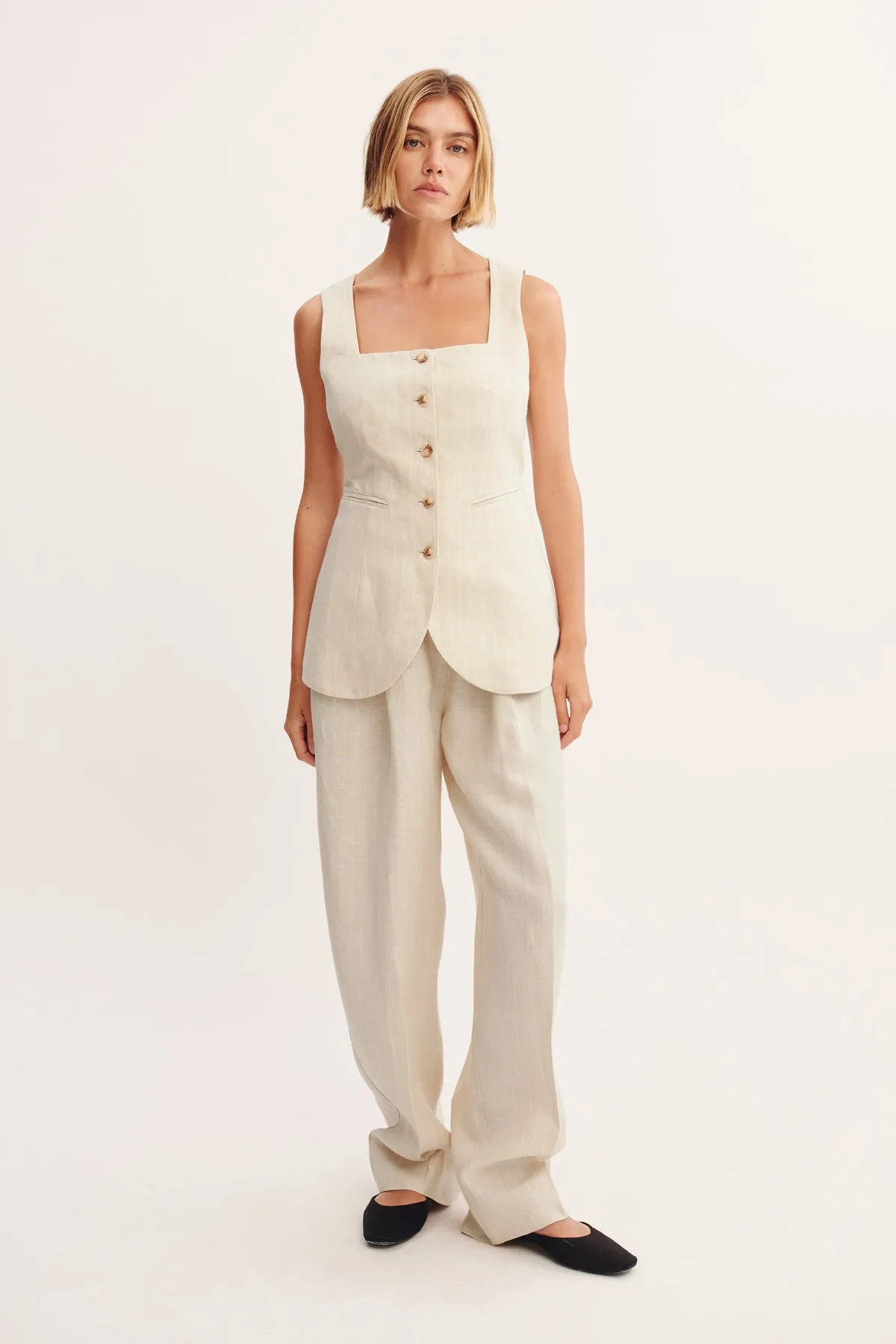 LUCILLE GILET - BEIGE PINSTRIPE