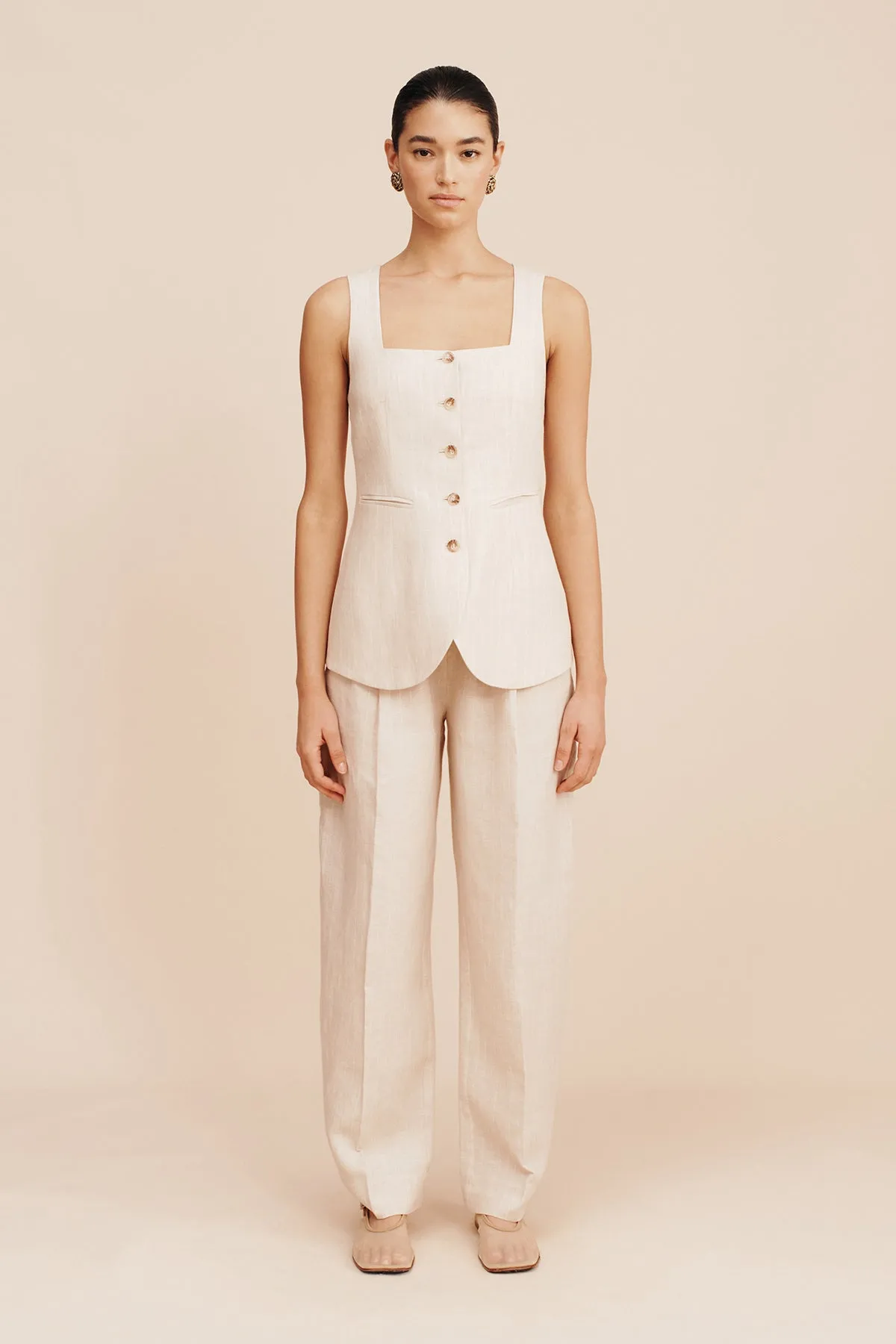 LUCILLE GILET - BEIGE PINSTRIPE