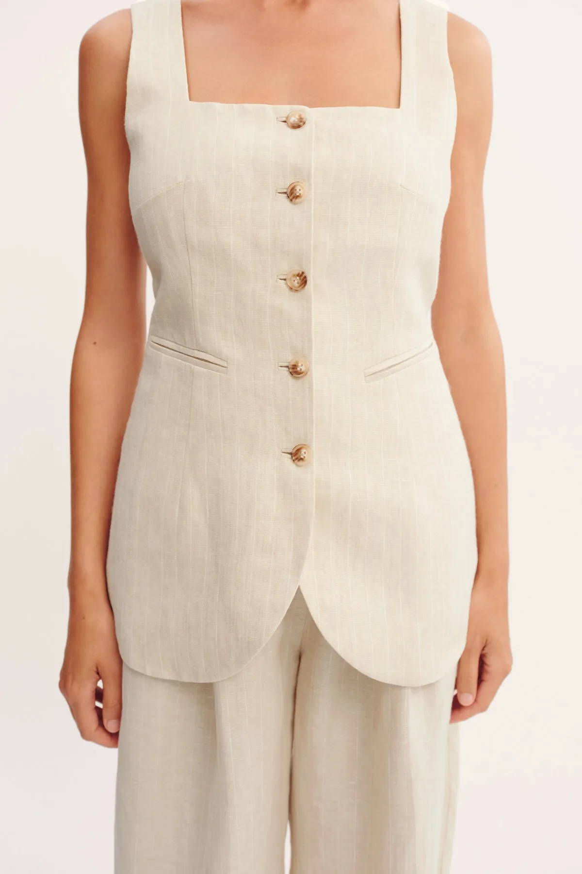 LUCILLE GILET - BEIGE PINSTRIPE