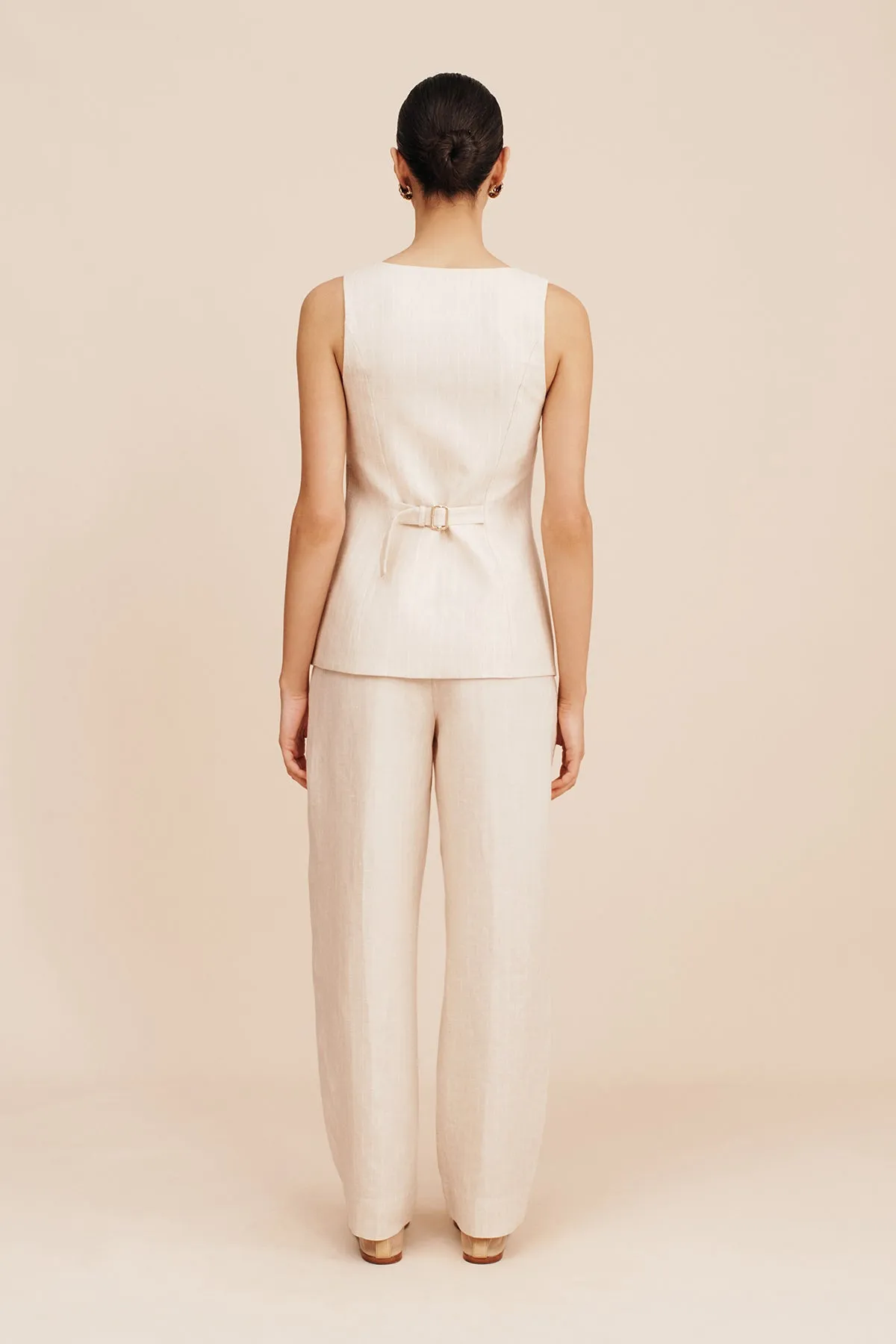 LUCILLE GILET - BEIGE PINSTRIPE