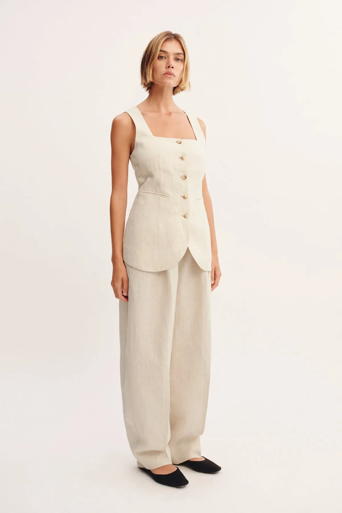 LUCILLE GILET - BEIGE PINSTRIPE