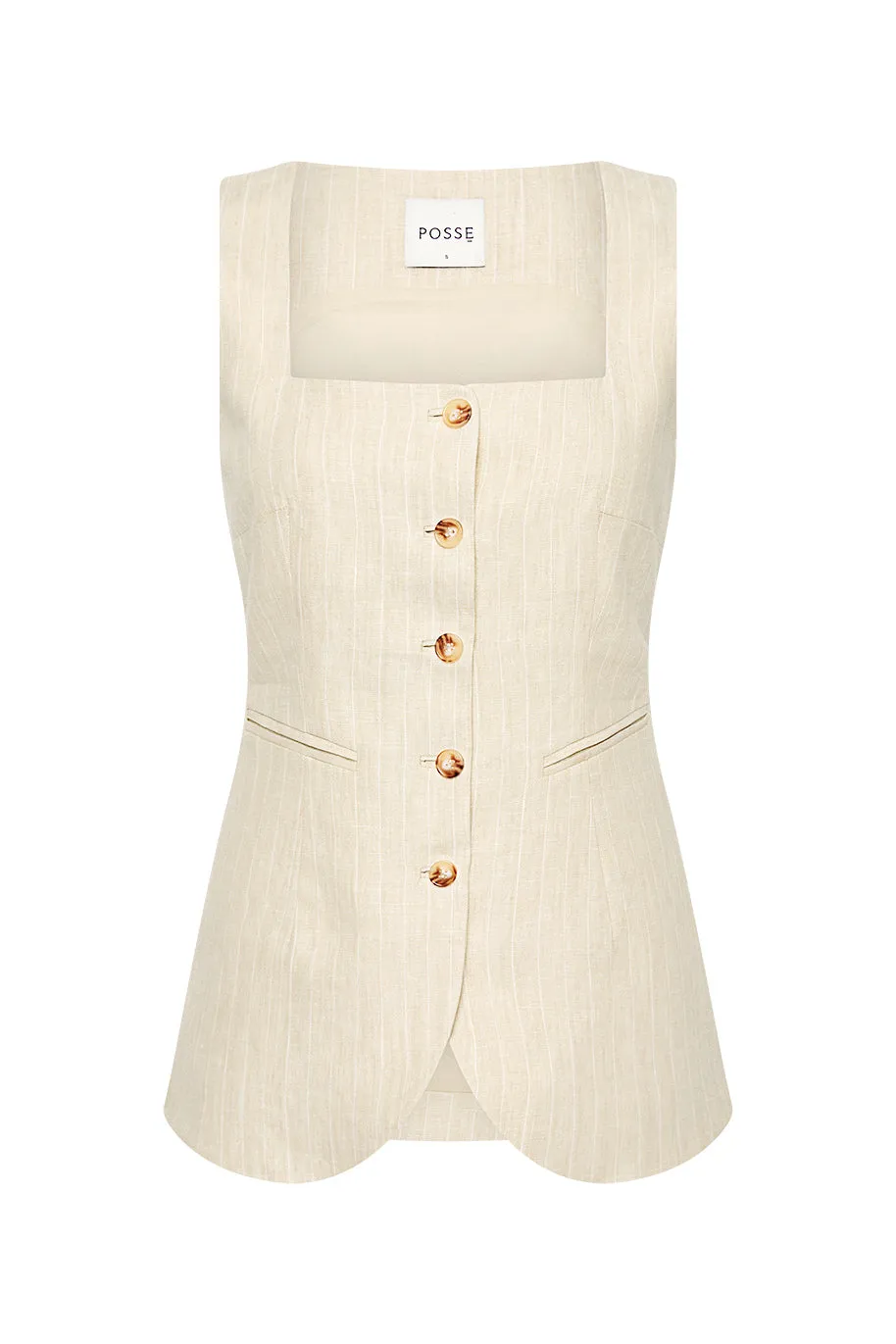 LUCILLE GILET - BEIGE PINSTRIPE