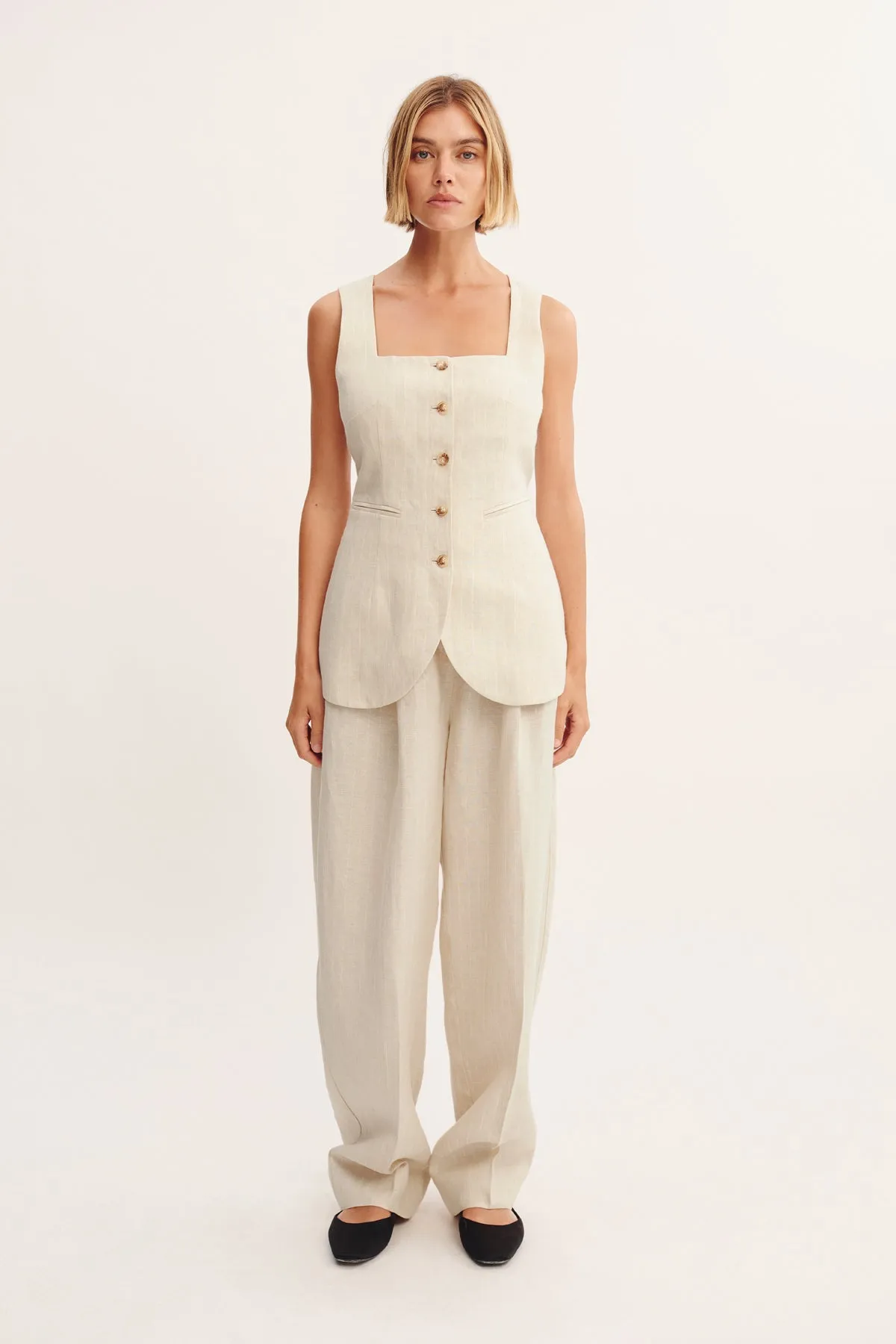 LUCILLE TROUSER - BEIGE PINSTRIPE