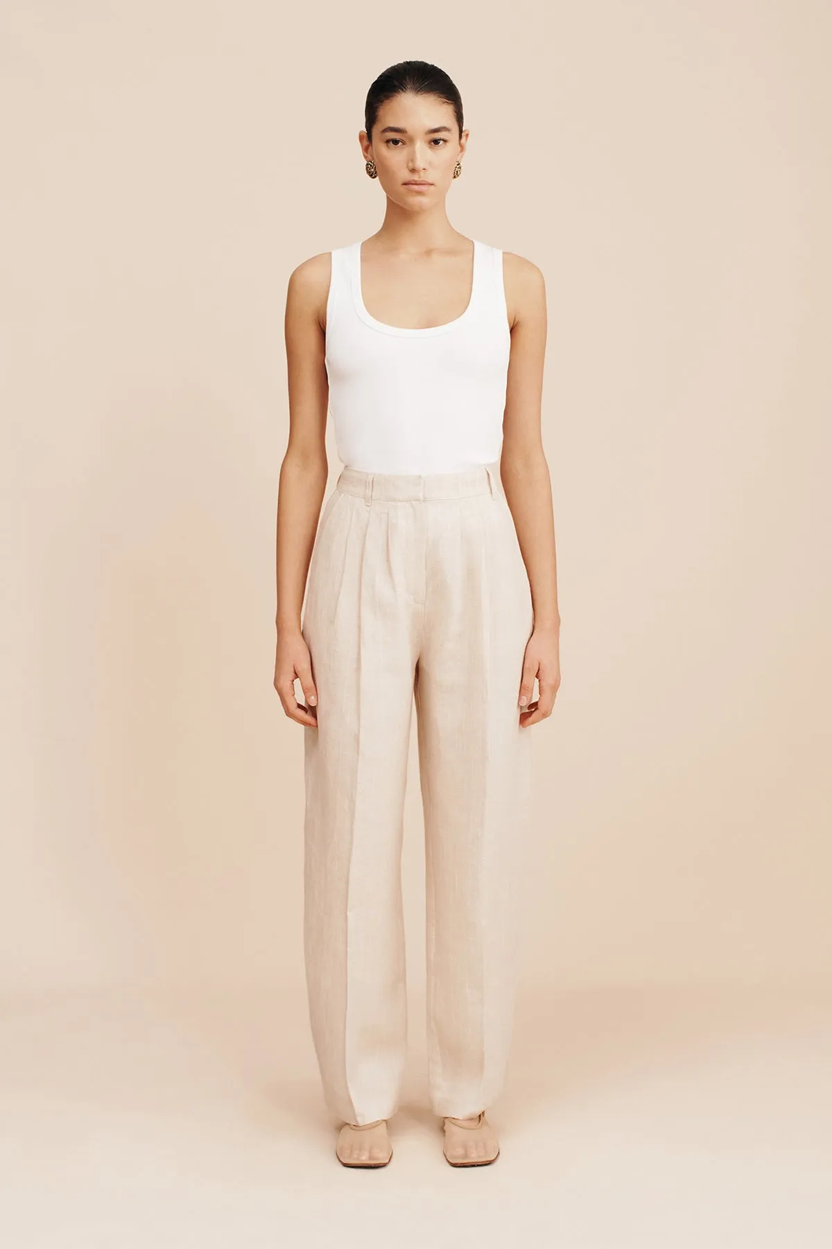 LUCILLE TROUSER - BEIGE PINSTRIPE