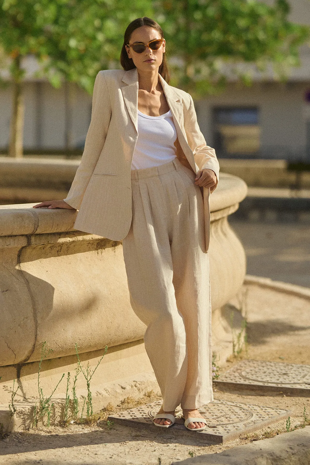 LUCILLE TROUSER - BEIGE PINSTRIPE