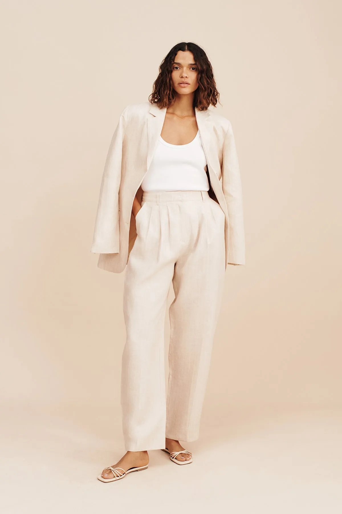 LUCILLE TROUSER - BEIGE PINSTRIPE