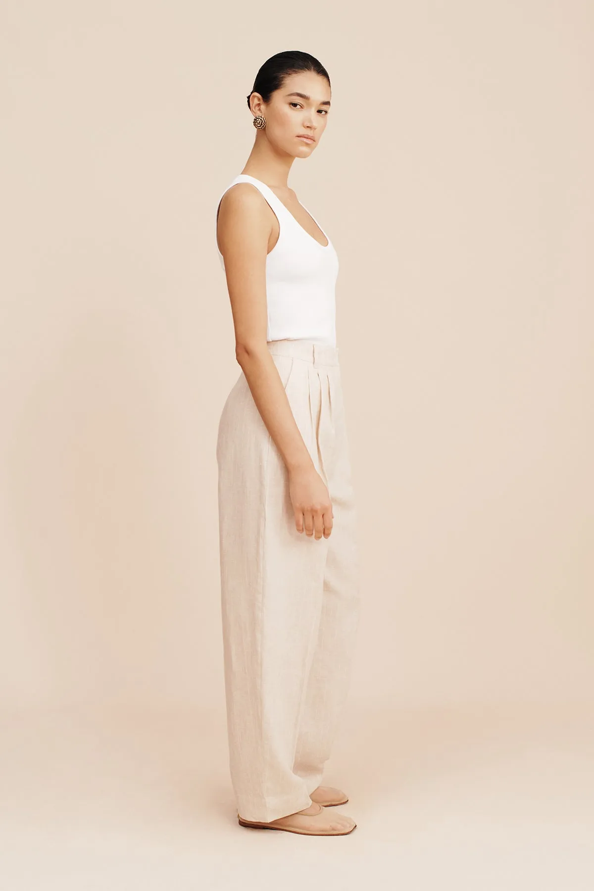 LUCILLE TROUSER - BEIGE PINSTRIPE