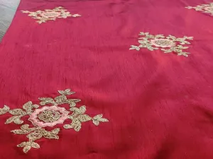 Maroon Floral Embroidered Dori Work Zorba Silk Fabric