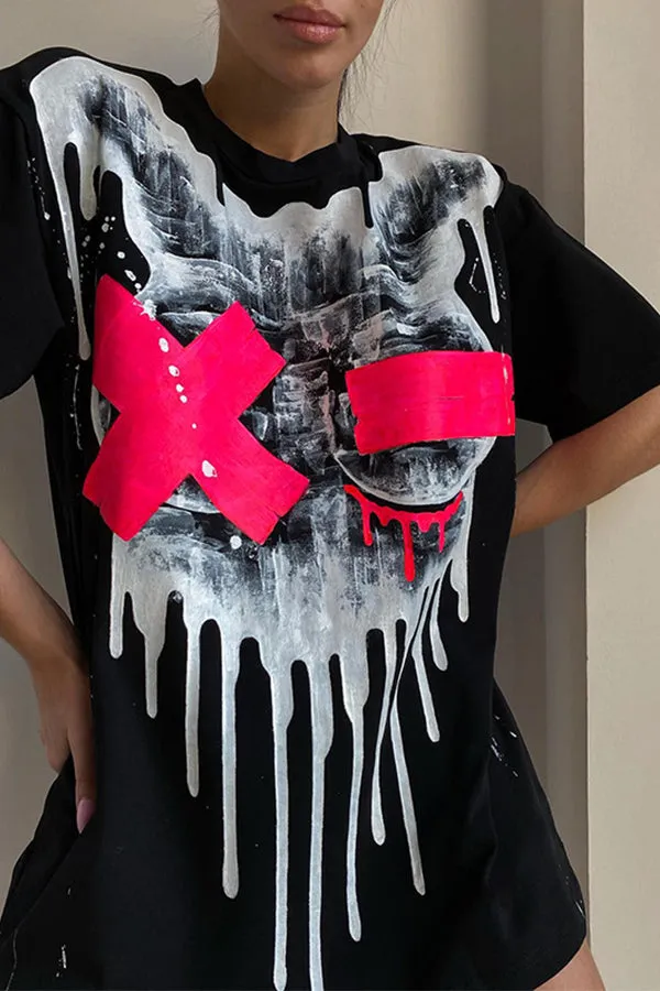 MB FASHION Edgy Oversized T-Shirt with Dripping Face Graphic 176AT