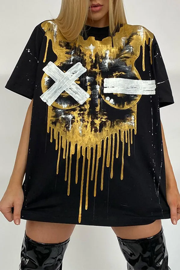 MB FASHION Edgy Oversized T-Shirt with Dripping Face Graphic 176AT