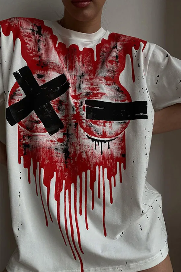 MB FASHION Edgy Oversized T-Shirt with Dripping Face Graphic 176AT