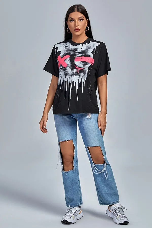 MB FASHION Edgy Oversized T-Shirt with Dripping Face Graphic 176AT