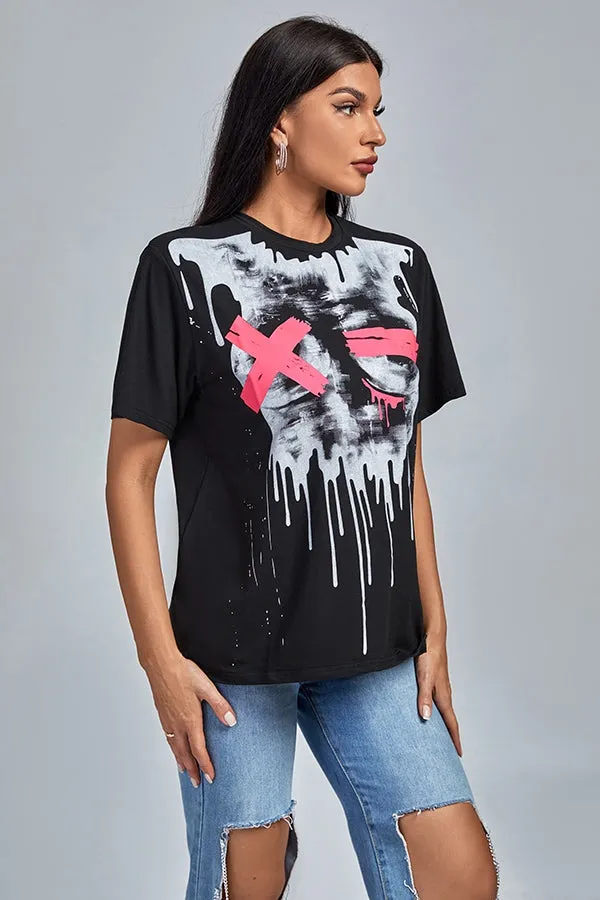 MB FASHION Edgy Oversized T-Shirt with Dripping Face Graphic 176AT