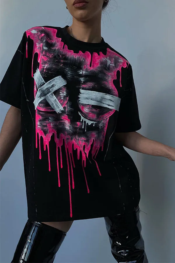 MB FASHION Edgy Oversized T-Shirt with Dripping Face Graphic 176AT
