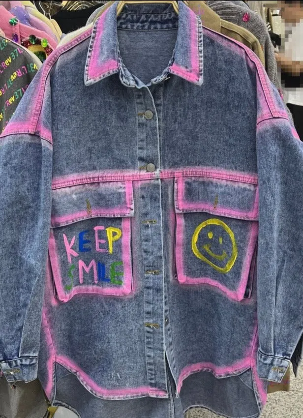MB FASHION Oversized Denim Jacket with Pink Trim 3980LY