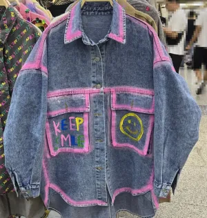 MB FASHION Oversized Denim Jacket with Pink Trim 3980LY