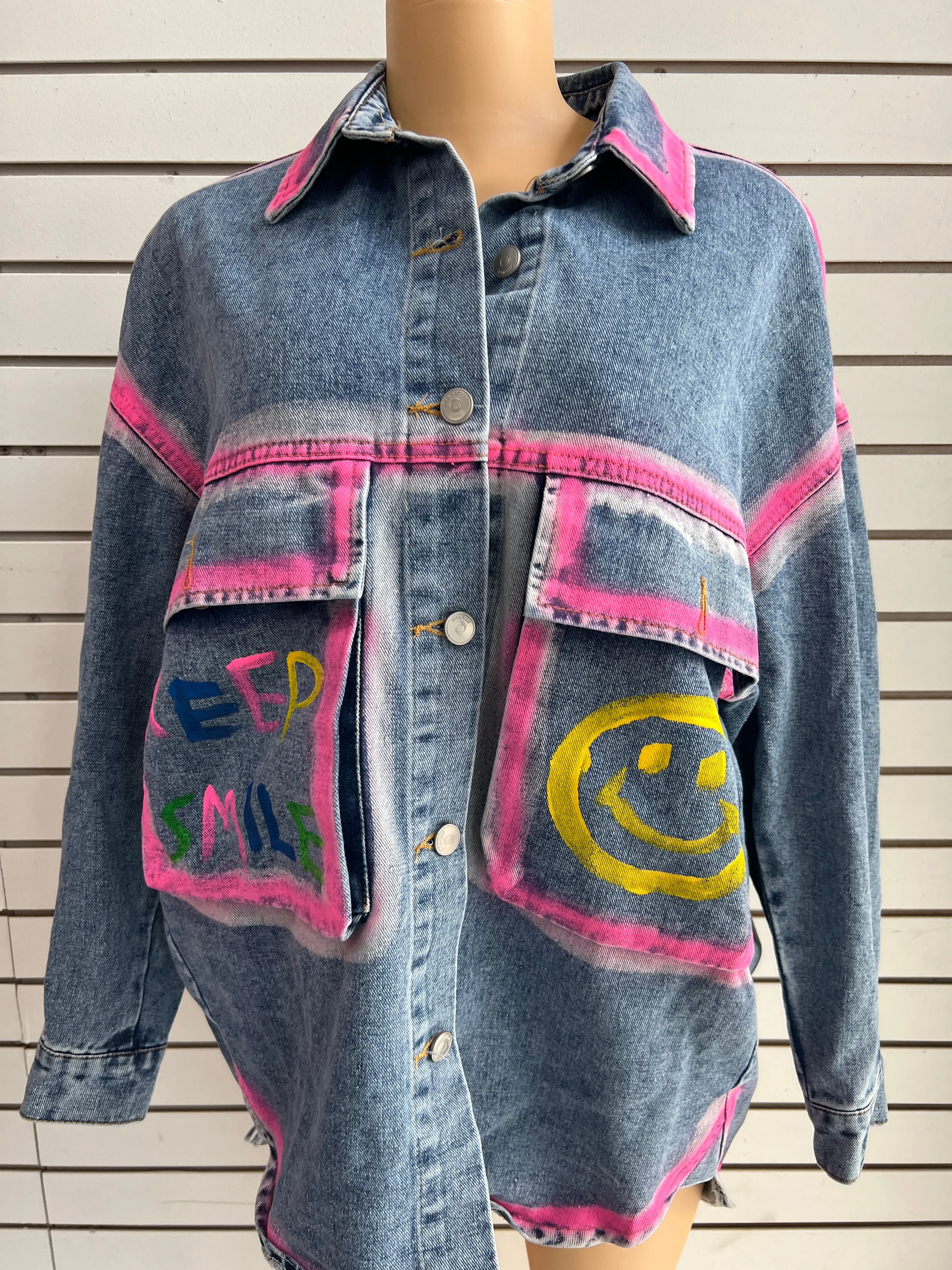 MB FASHION Oversized Denim Jacket with Pink Trim 3980LY