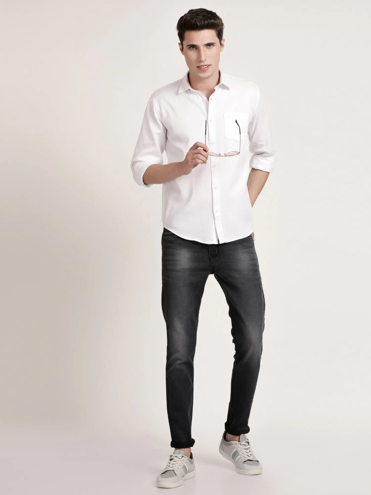Men White Solid Formal Shirt (GBRJ6027)