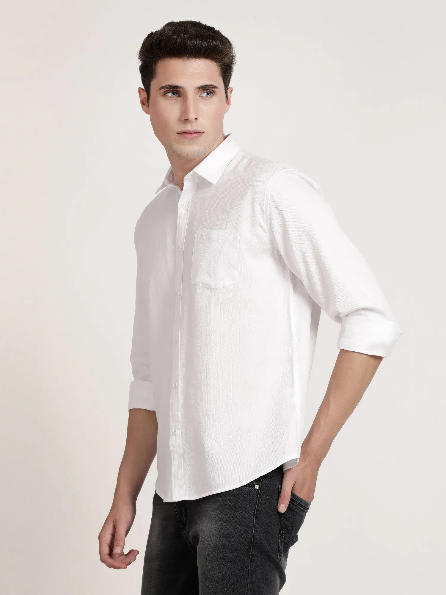 Men White Solid Formal Shirt (GBRJ6027)