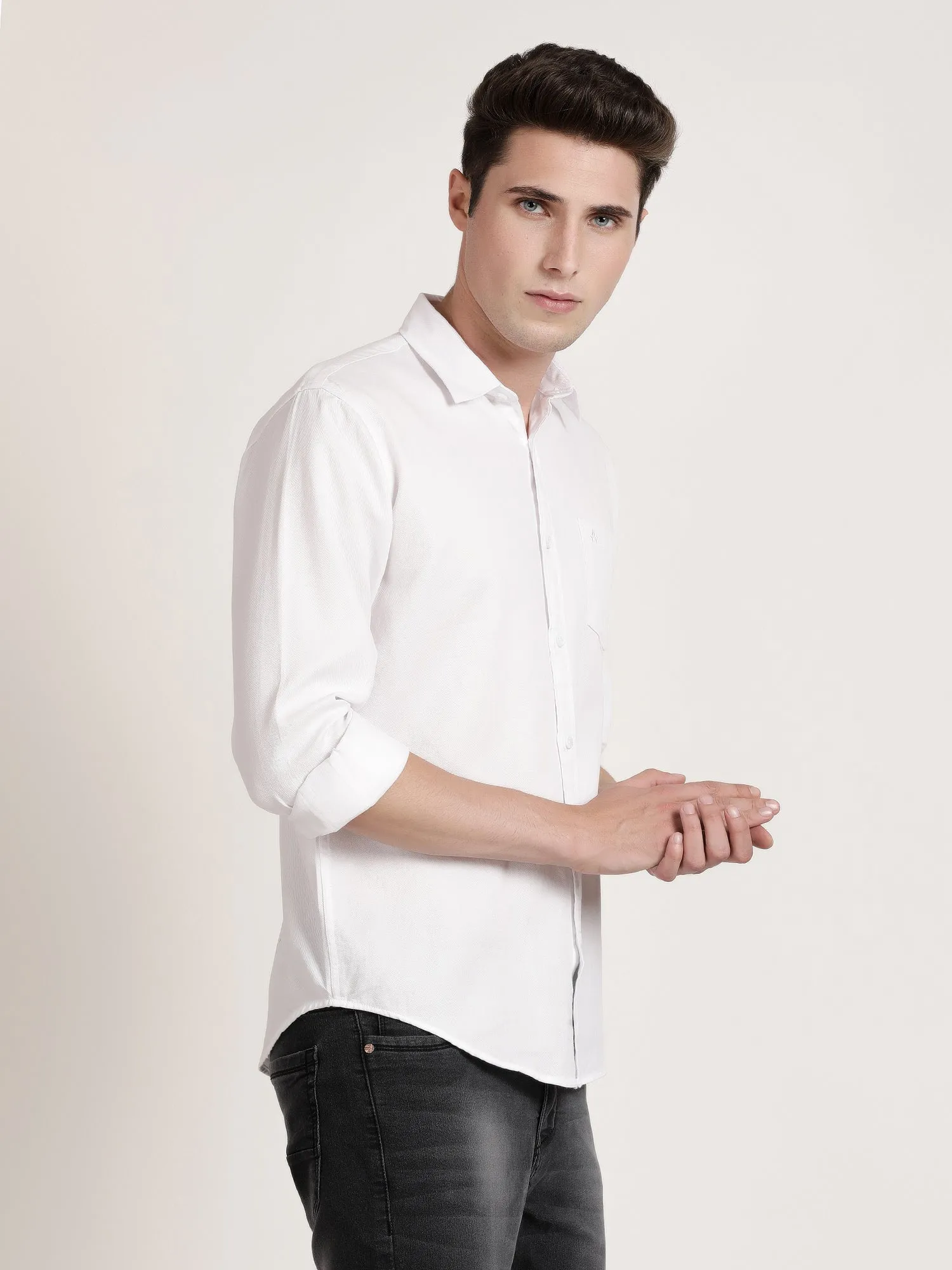 Men White Solid Formal Shirt (GBRJ6027)